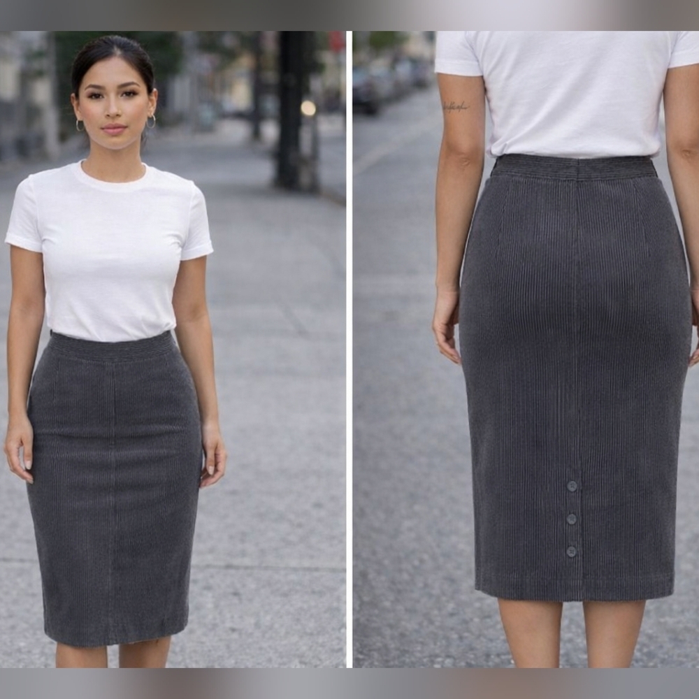 CORDUROY🇮🇹DELLA SPIGA🇮🇹Italy Charcoal LINED Pencil Skirt FRONT POCKETS Sz 8
